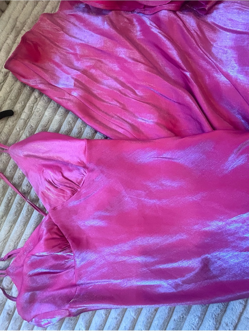 Shimmery Hot Pink Satin Slip Dress - Picture 3 of 4